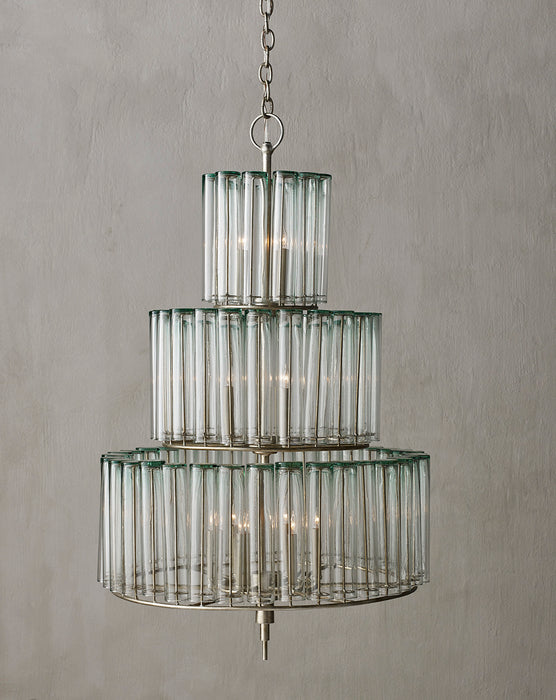 Currey and Company 9309 12 Light Chandelier, Silver Leaf