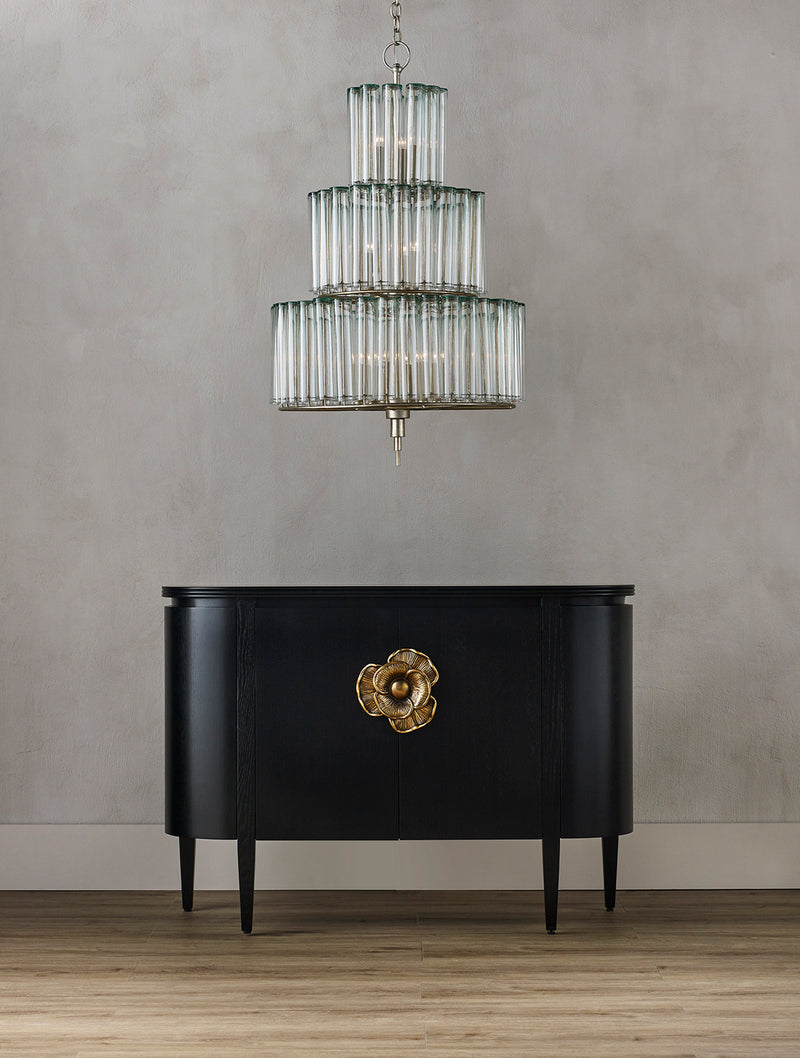 Currey and Company 9309 12 Light Chandelier, Silver Leaf