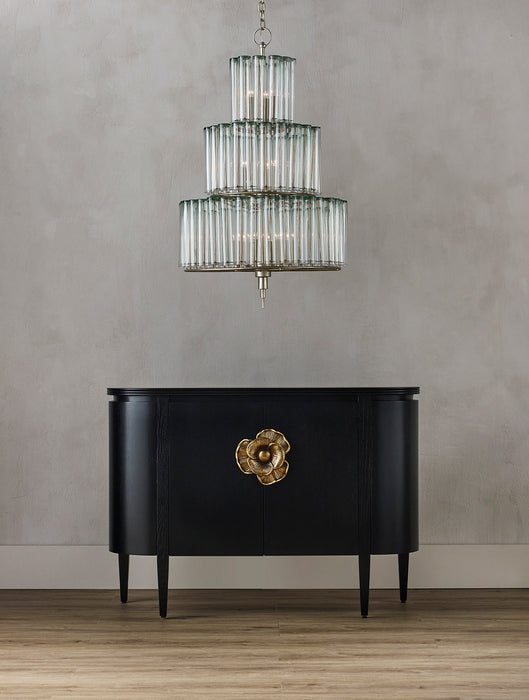 Currey and Company 9309 12 Light Chandelier, Silver Leaf