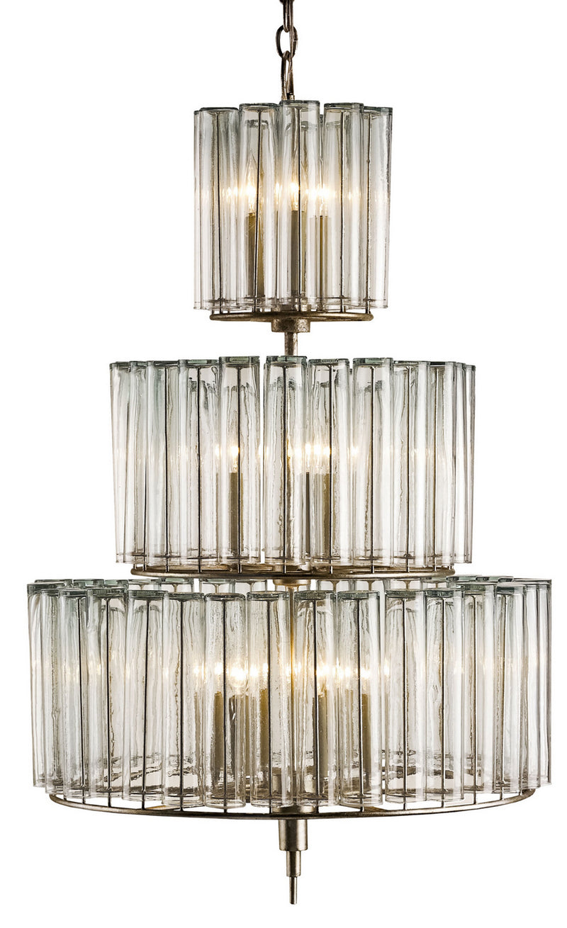 Currey and Company 9309 12 Light Chandelier, Silver Leaf