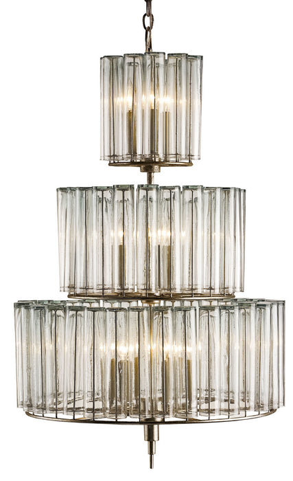 Currey and Company 9309 12 Light Chandelier, Silver Leaf