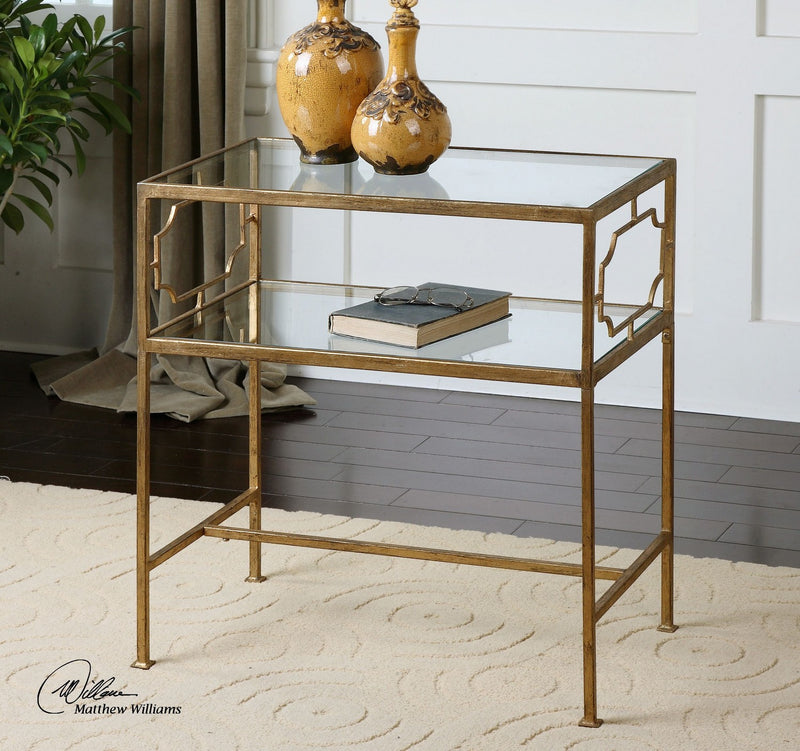 Uttermost 24335 Side Table, Gold Leafed