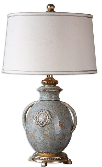 Uttermost 26483 One Light Table Lamp, Light Blue, Rust, Tan and Silver Leaf