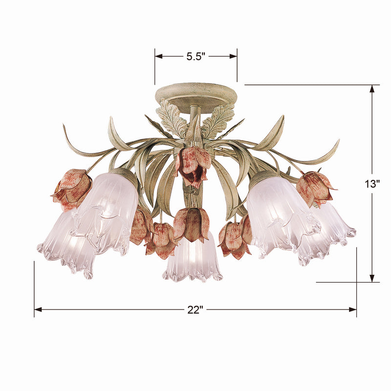 Crystorama 4800-SR Five Light Semi Flush Mount, Sage Rose