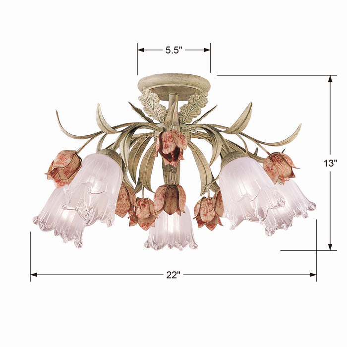 Crystorama 4800-SR Five Light Semi Flush Mount, Sage Rose