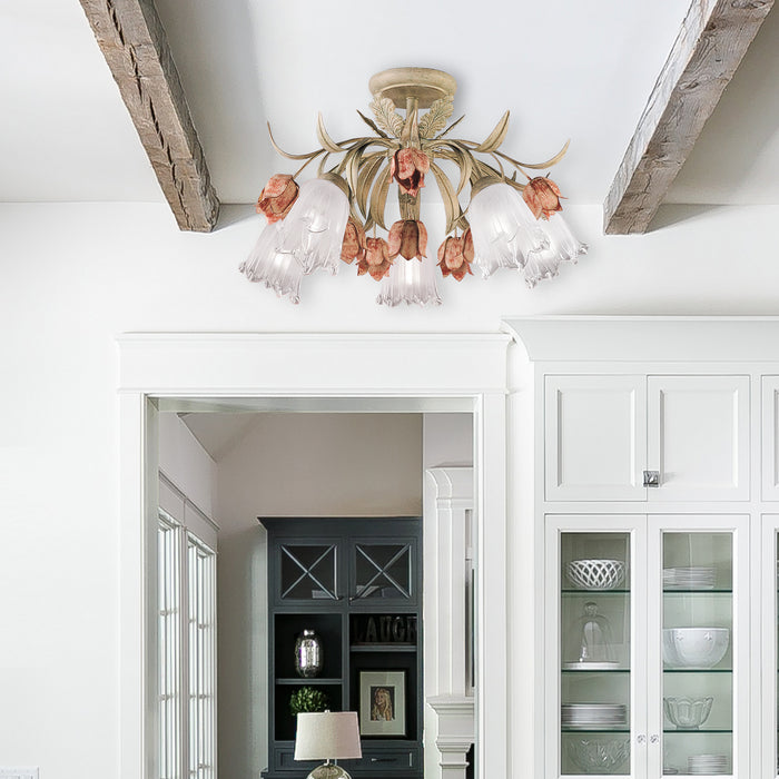 Crystorama 4800-SR Five Light Semi Flush Mount, Sage Rose
