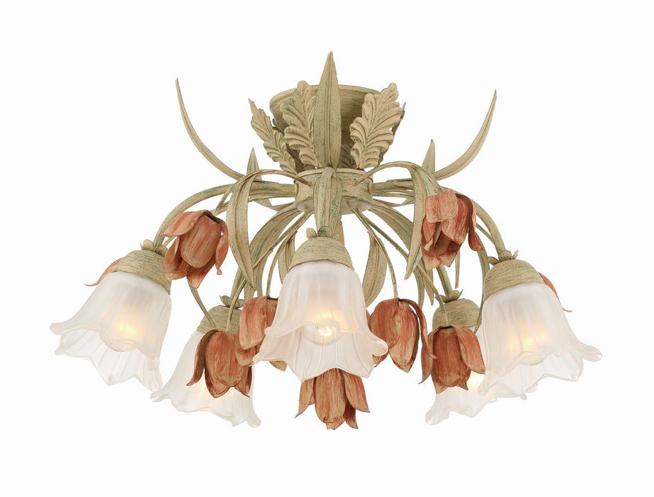 Crystorama 4800-SR Five Light Semi Flush Mount, Sage Rose