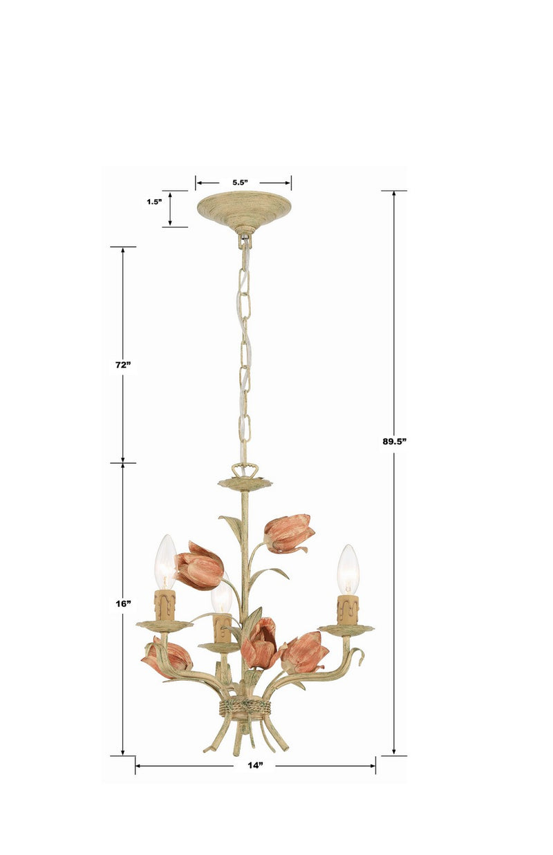 Crystorama 4803-SR Three Light Mini Chandelier, Sage Rose