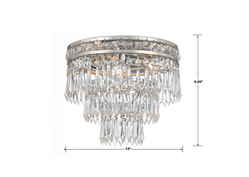 Crystorama 5260-OS-CL-MWP Three Light Flush Mount, Olde Silver