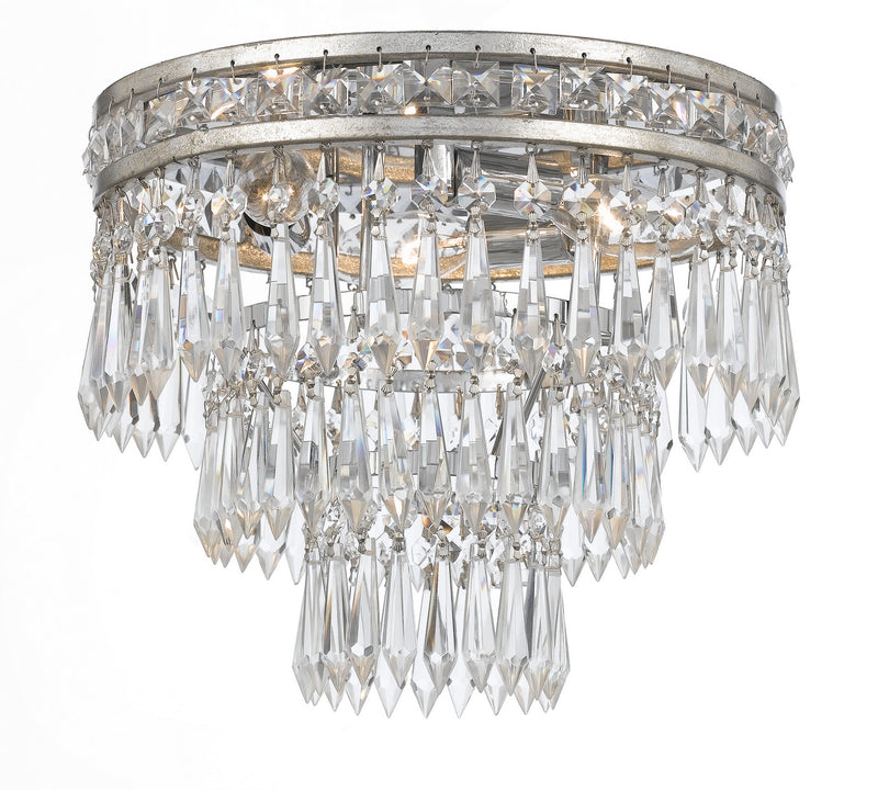 Crystorama 5260-OS-CL-MWP Three Light Flush Mount, Olde Silver