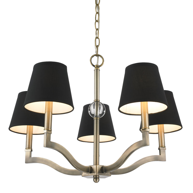 Golden 3500-5 AB-GRM Five Light Chandelier, Aged Brass