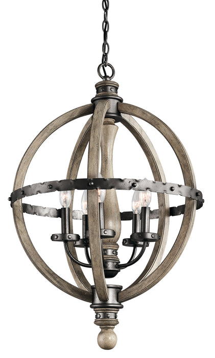 Kichler 43324DAG Five Light Chandelier, Distressed Antique Gray