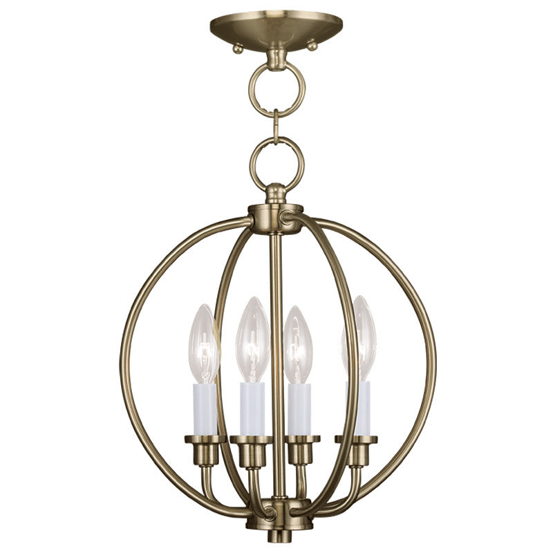 Livex Lighting 4664-01 Four Light Mini Chandelier/Ceiling Mount, Antique Brass
