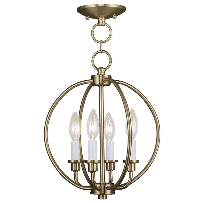 Livex Lighting 4664-01 Four Light Mini Chandelier/Ceiling Mount, Antique Brass