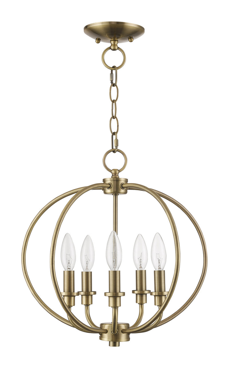 Livex Lighting 4665-01 Five Light Mini Chandelier/Ceiling Mount, Antique Brass
