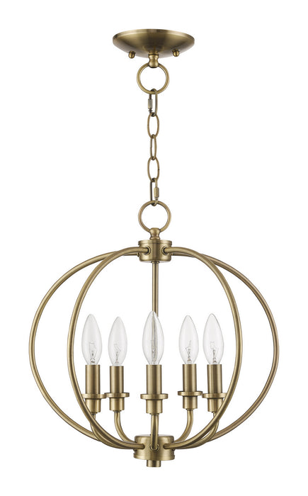 Livex Lighting 4665-01 Five Light Mini Chandelier/Ceiling Mount, Antique Brass