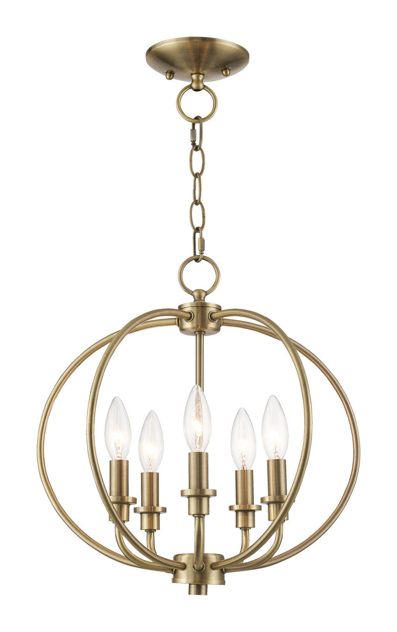 Livex Lighting 4665-01 Five Light Mini Chandelier/Ceiling Mount, Antique Brass