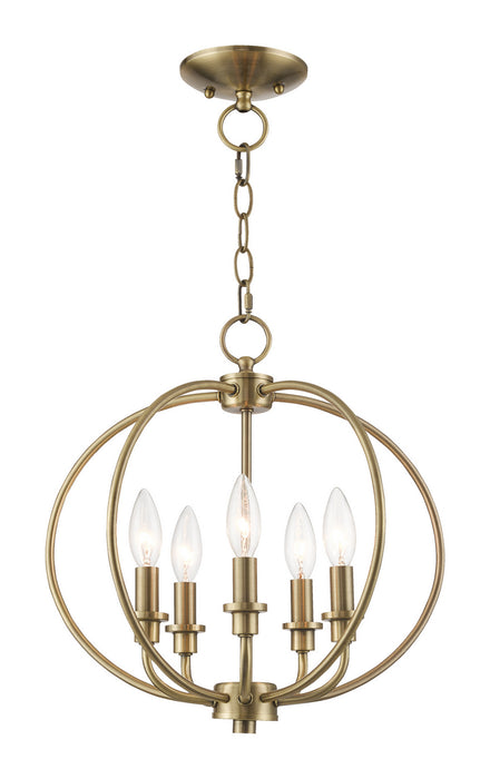 Livex Lighting 4665-01 Five Light Mini Chandelier/Ceiling Mount, Antique Brass