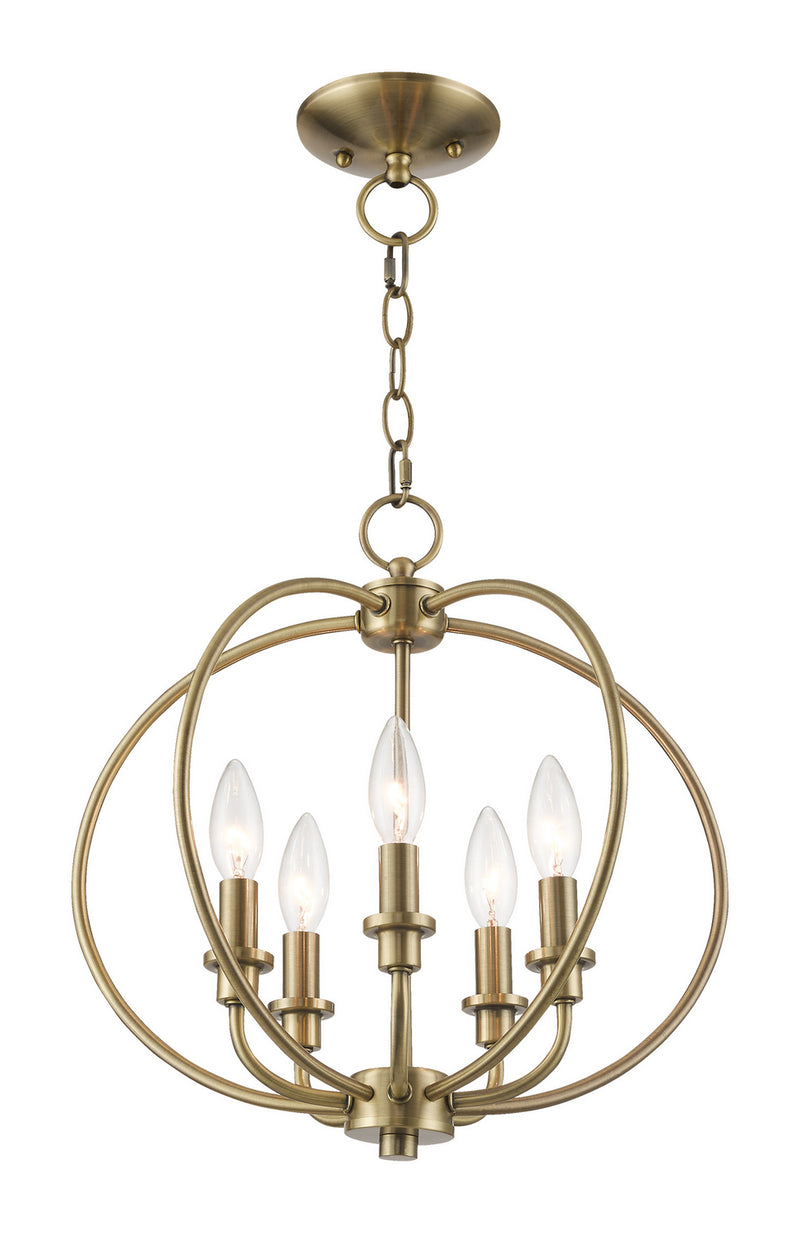 Livex Lighting 4665-01 Five Light Mini Chandelier/Ceiling Mount, Antique Brass