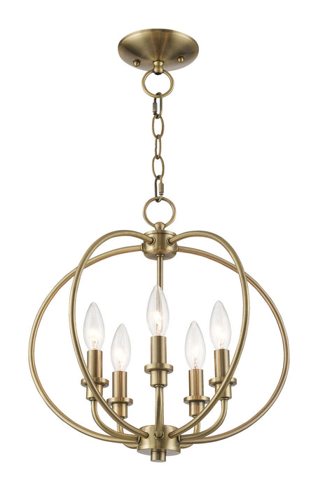 Livex Lighting 4665-01 Five Light Mini Chandelier/Ceiling Mount, Antique Brass