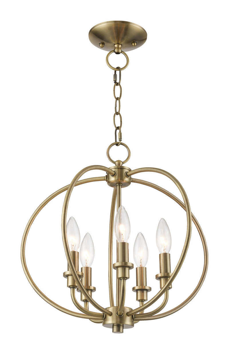 Livex Lighting 4665-01 Five Light Mini Chandelier/Ceiling Mount, Antique Brass