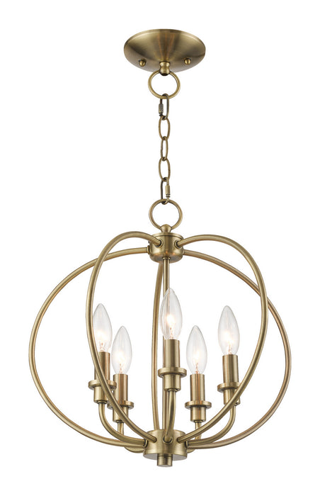 Livex Lighting 4665-01 Five Light Mini Chandelier/Ceiling Mount, Antique Brass