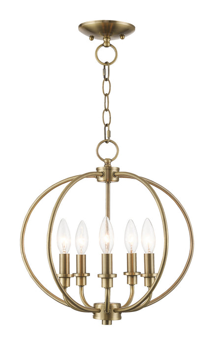 Livex Lighting 4665-01 Five Light Mini Chandelier/Ceiling Mount, Antique Brass