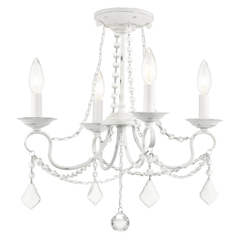 Livex Lighting 6514-60 Four Light Mini Chandelier/Ceiling Mount, Antique White