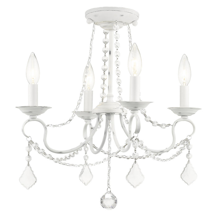 Livex Lighting 6514-60 Four Light Mini Chandelier/Ceiling Mount, Antique White
