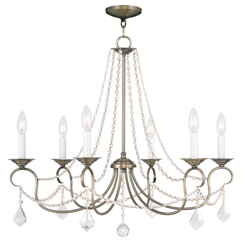 Livex Lighting 6516-01 Six Light Chandelier, Antique Brass