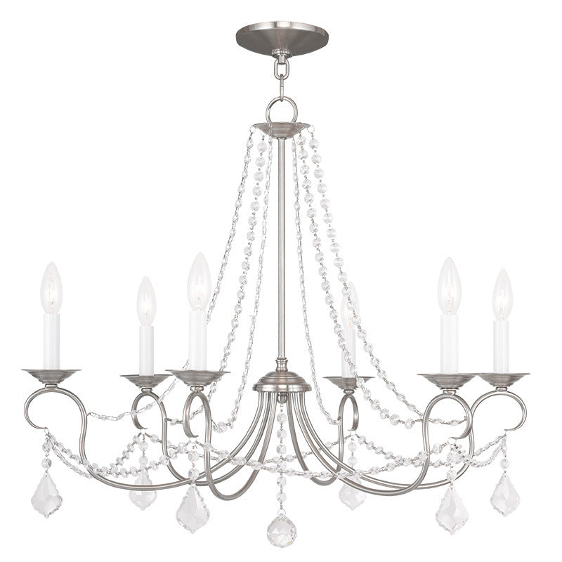 Livex Lighting 6516-91 Six Light Chandelier, Brushed Nickel