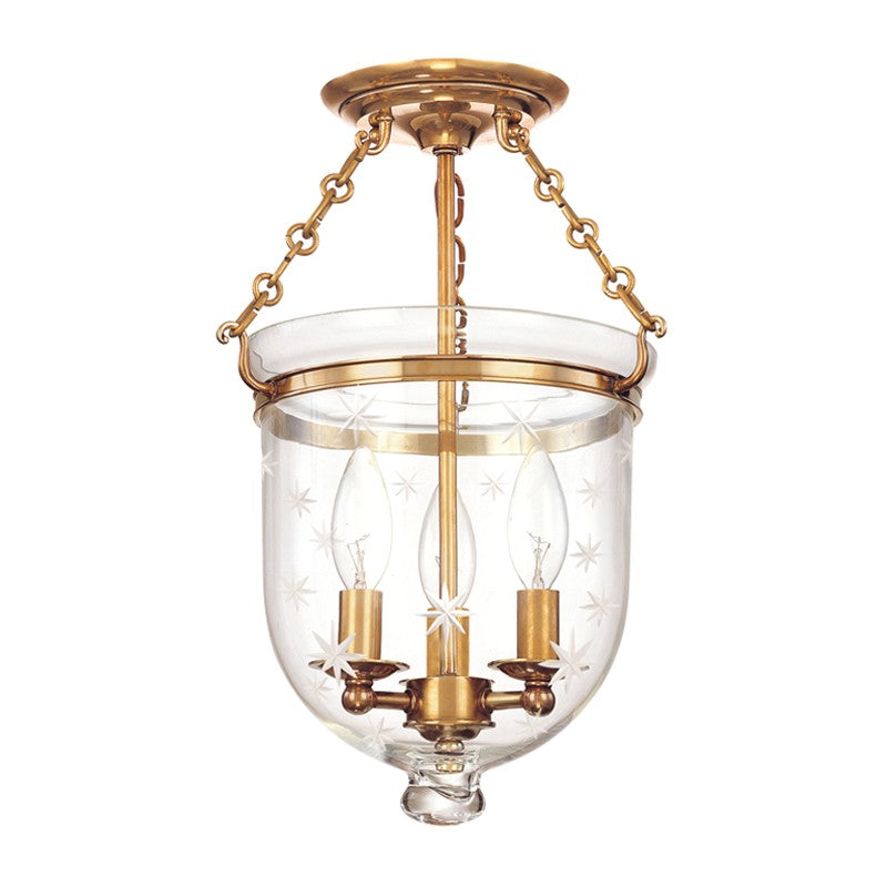 Hudson Valley 251-AGB-C3 Three Light Semi Flush Mount, Aged Brass