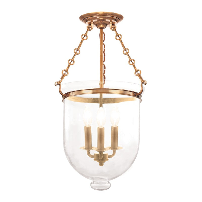 Hudson Valley 253-AGB-C1 Three Light Semi Flush Mount, Aged Brass