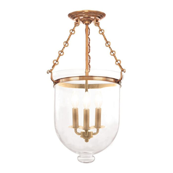 Hudson Valley 253-AGB-C1 Three Light Semi Flush Mount, Aged Brass