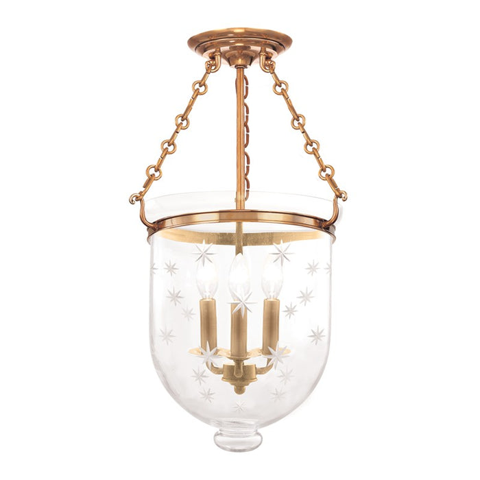 Hudson Valley 253-AGB-C3 Three Light Semi Flush Mount, Aged Brass