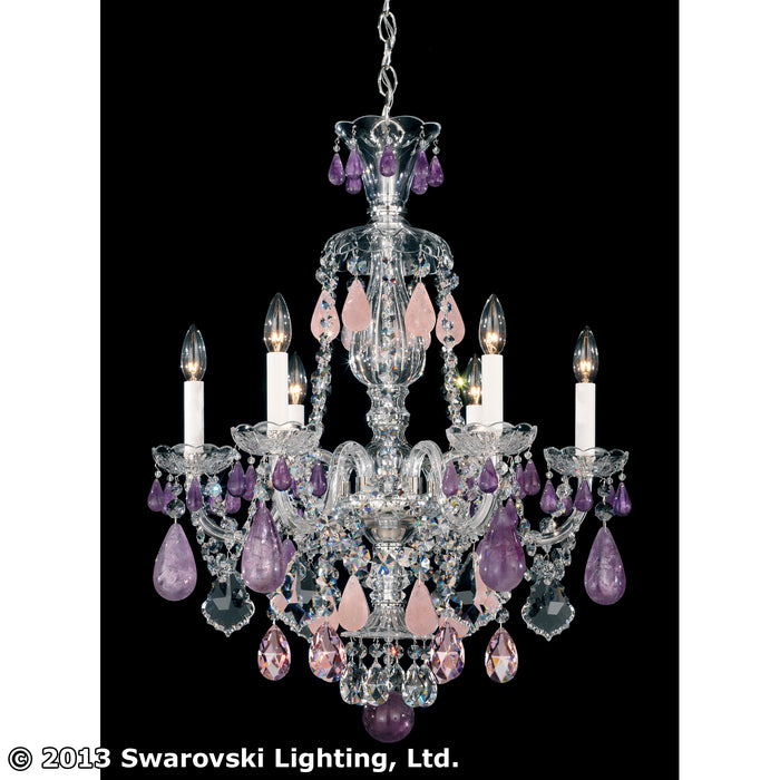 Schonbek 5535AM Six Light Chandelier, Polished Silver