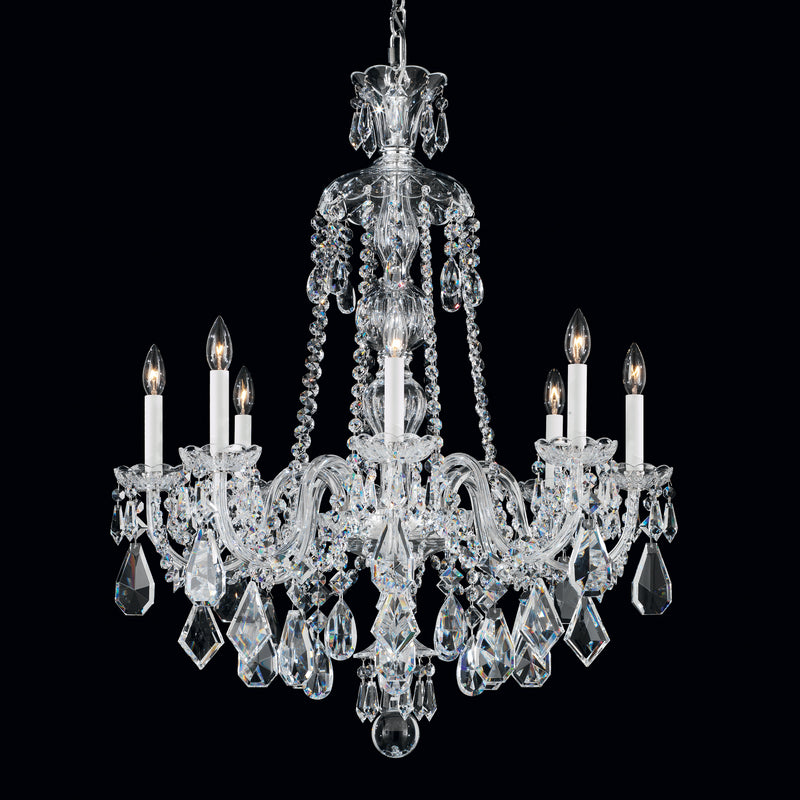 Schonbek 5737CL Eight Light Chandelier, Polished Silver