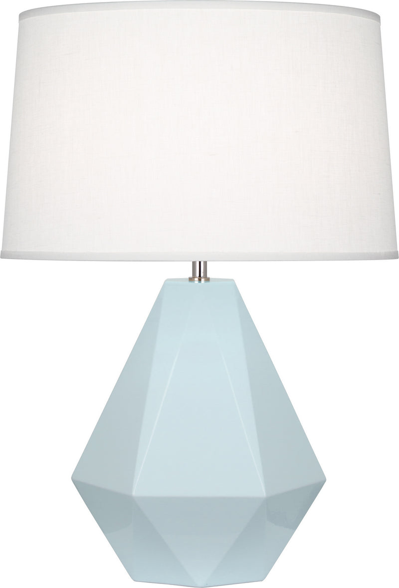 Robert Abbey 936 One Light Table Lamp, Baby Blue Glazed Ceramic w/Polished Nickel
