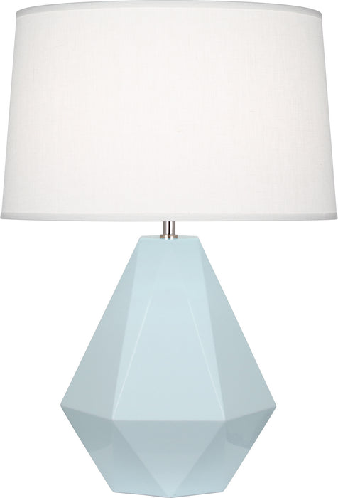 Robert Abbey 936 One Light Table Lamp, Baby Blue Glazed Ceramic w/Polished Nickel