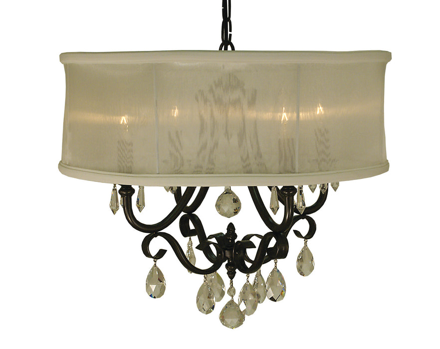 Framburg 1234 MB/SC Four Light Chandelier, Mahogany Bronze w/Sheer Cream Shade