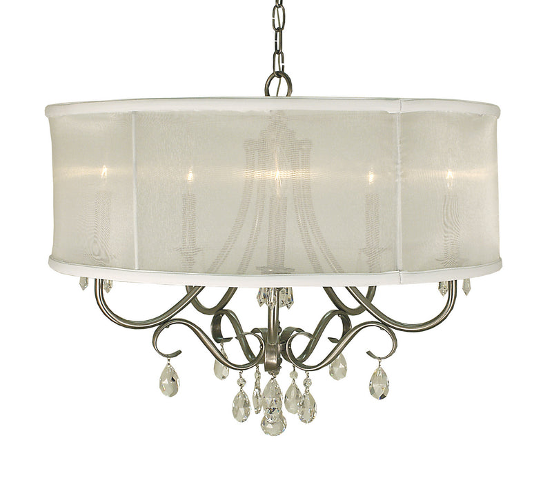 Framburg 1236 BN/SC Five Light Chandelier, Brushed Nickel w/Sheer Cream Shade