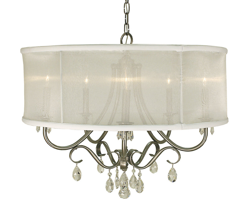 Framburg 1236 BN/SC Five Light Chandelier, Brushed Nickel w/Sheer Cream Shade