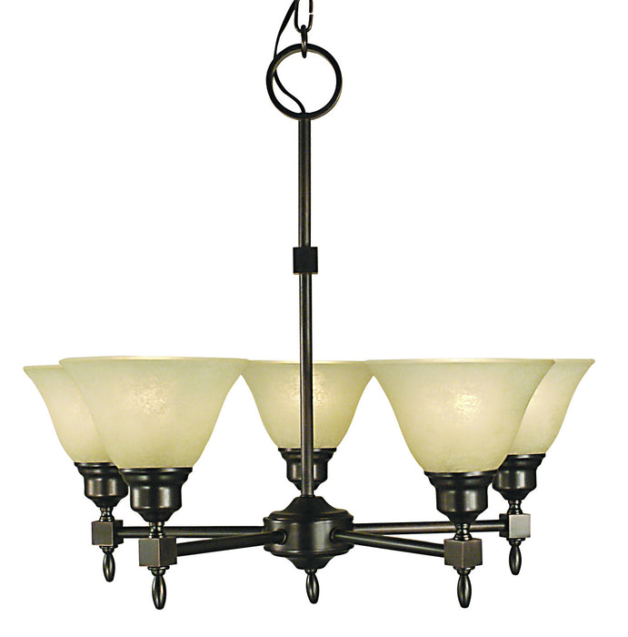 Framburg 2435 SBR/CM Five Light Chandelier, Siena Bronze w/Champagne Marble Glass Shade