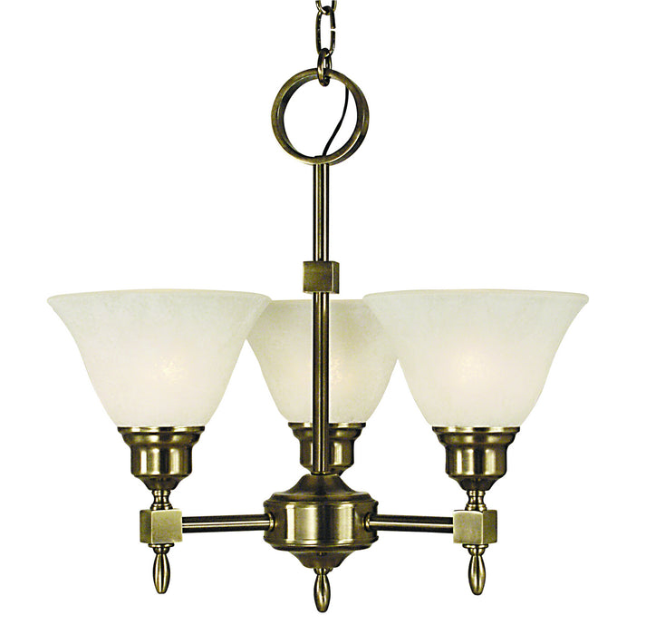 Framburg 2438 AB/WH Three Light Chandelier, Antique Brass w/White Marble Glass Shade