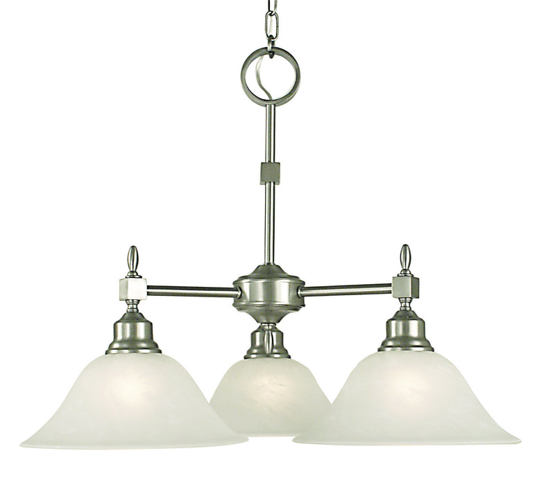 Framburg 2439 BN/WH Three Light Chandelier, Brushed Nickel w/White Marble Glass Shade