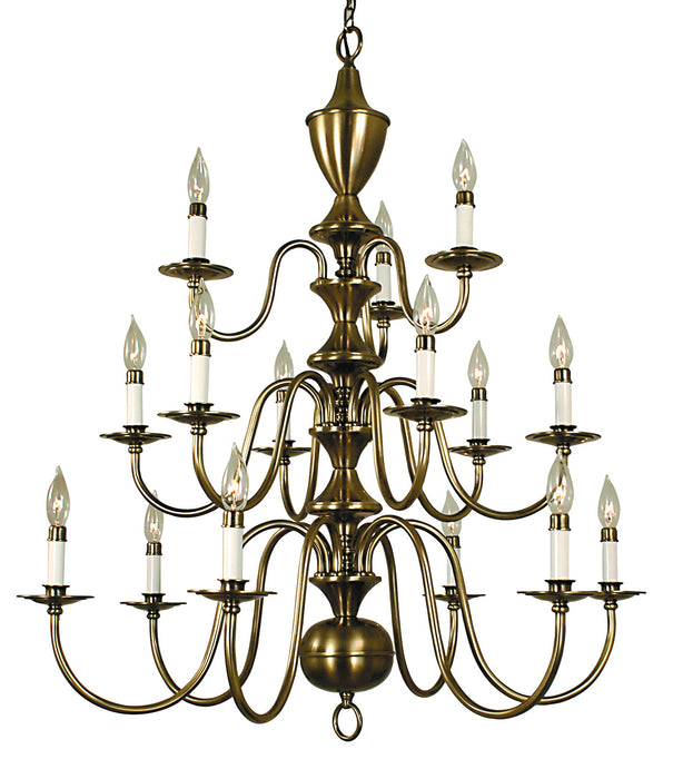 Framburg 2527 AB 15 Light Foyer Chandelier, Antique Brass