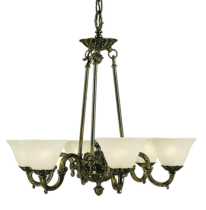 Framburg 7886 FB/WH Six Light Chandelier, French Brass w/White Marble Glass Shade