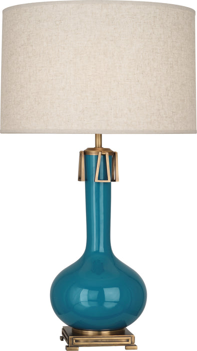 Robert Abbey PC992 One Light Table Lamp, Peacock Glazed Ceramic w/Aged Brass