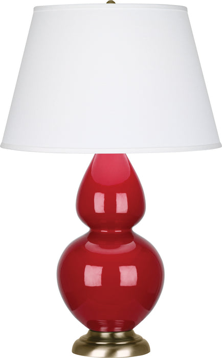 Robert Abbey RR20X One Light Table Lamp, Ruby Red Glazed Ceramic w/Antique Brassed