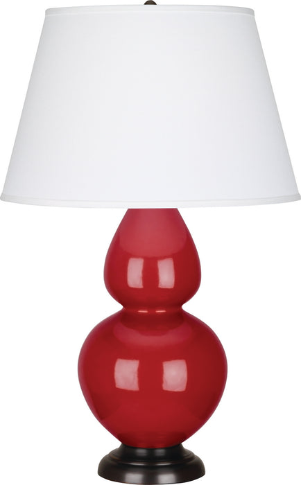 Robert Abbey RR21X One Light Table Lamp, Ruby Red Glazed Ceramic w/Deep Patina Bronzeed